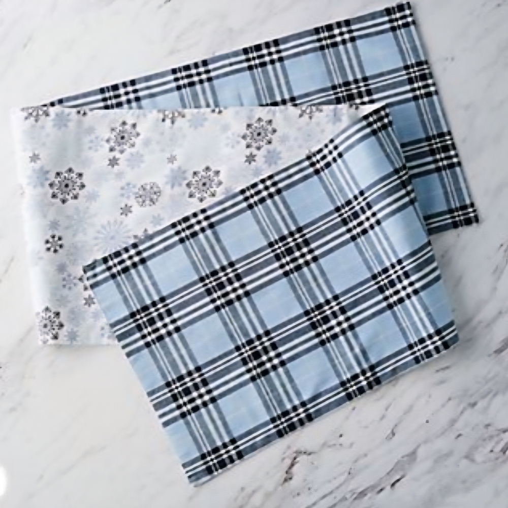 Reversible Snowflake and Plaid Table Runner Mu Kitchen Blue/White 68" Long